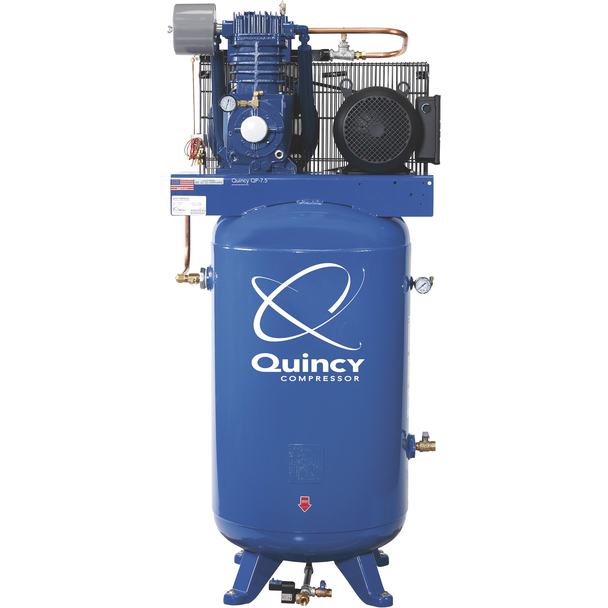 Quincy QP MAX Pressure-Lubricated Reciprocating Air Compressor — 7.5 HP, 230 Volt, 1 Phase, 80 Gallon Vertical, Model# 371C80VCAM